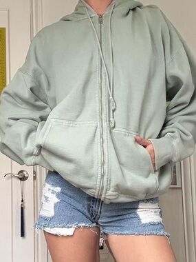 Brandy Melville Mint Green Zip-Up Hoodie